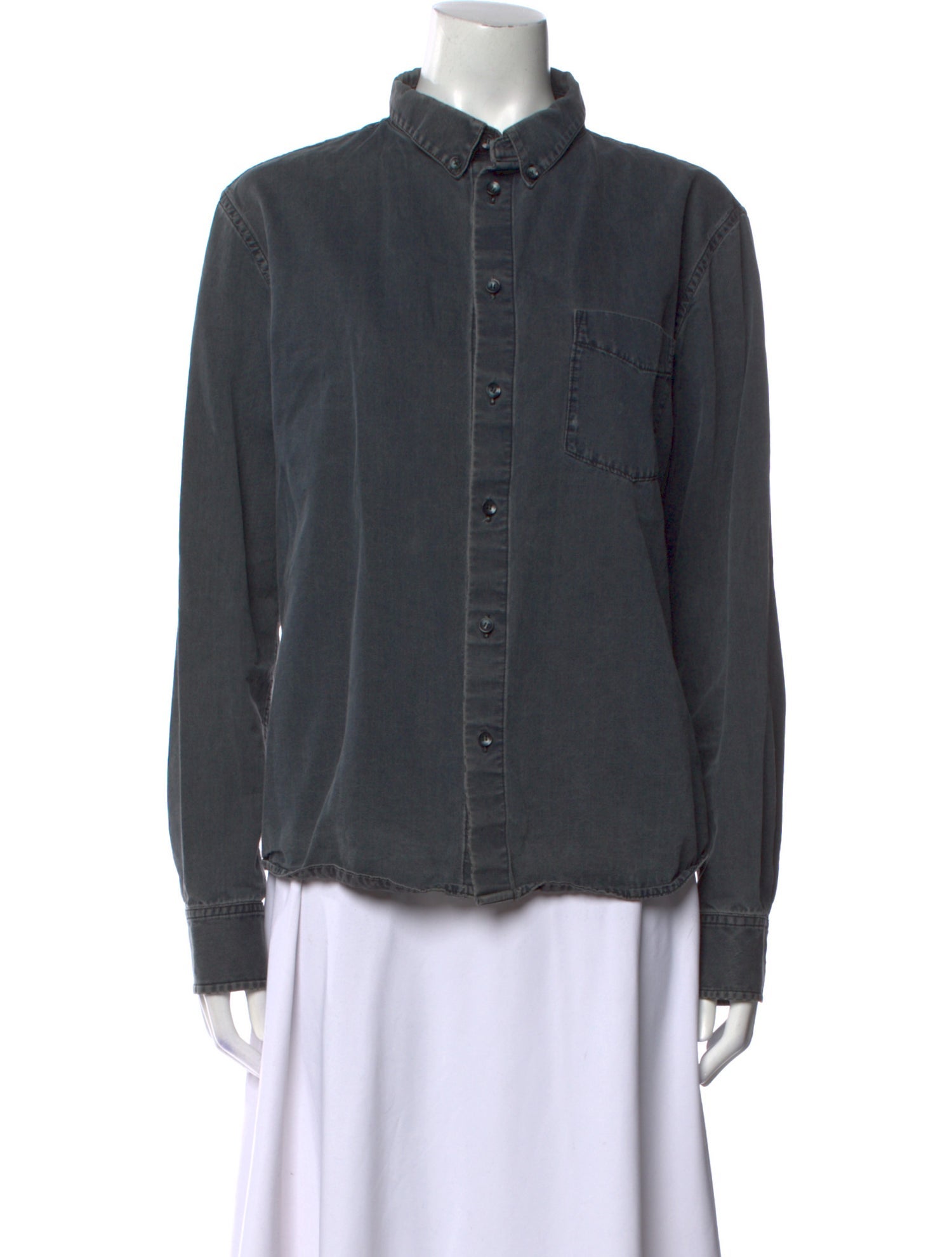 A.P.C. Mock Neck Long Sleeve Button-Up Top