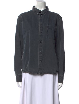 A.P.C. Mock Neck Long Sleeve Button-Up Top