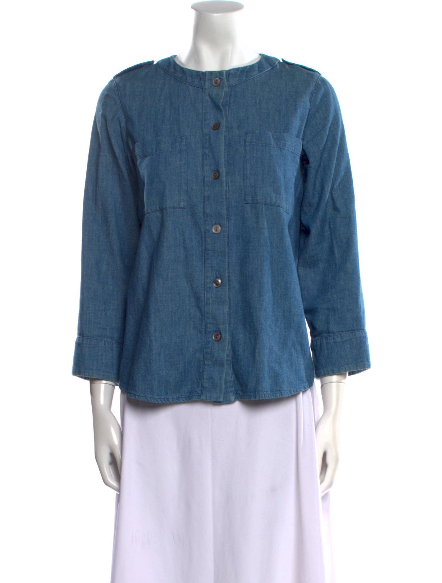 A.P.C. Crew Neck Three-Quarter Sleeve Button-Up Top