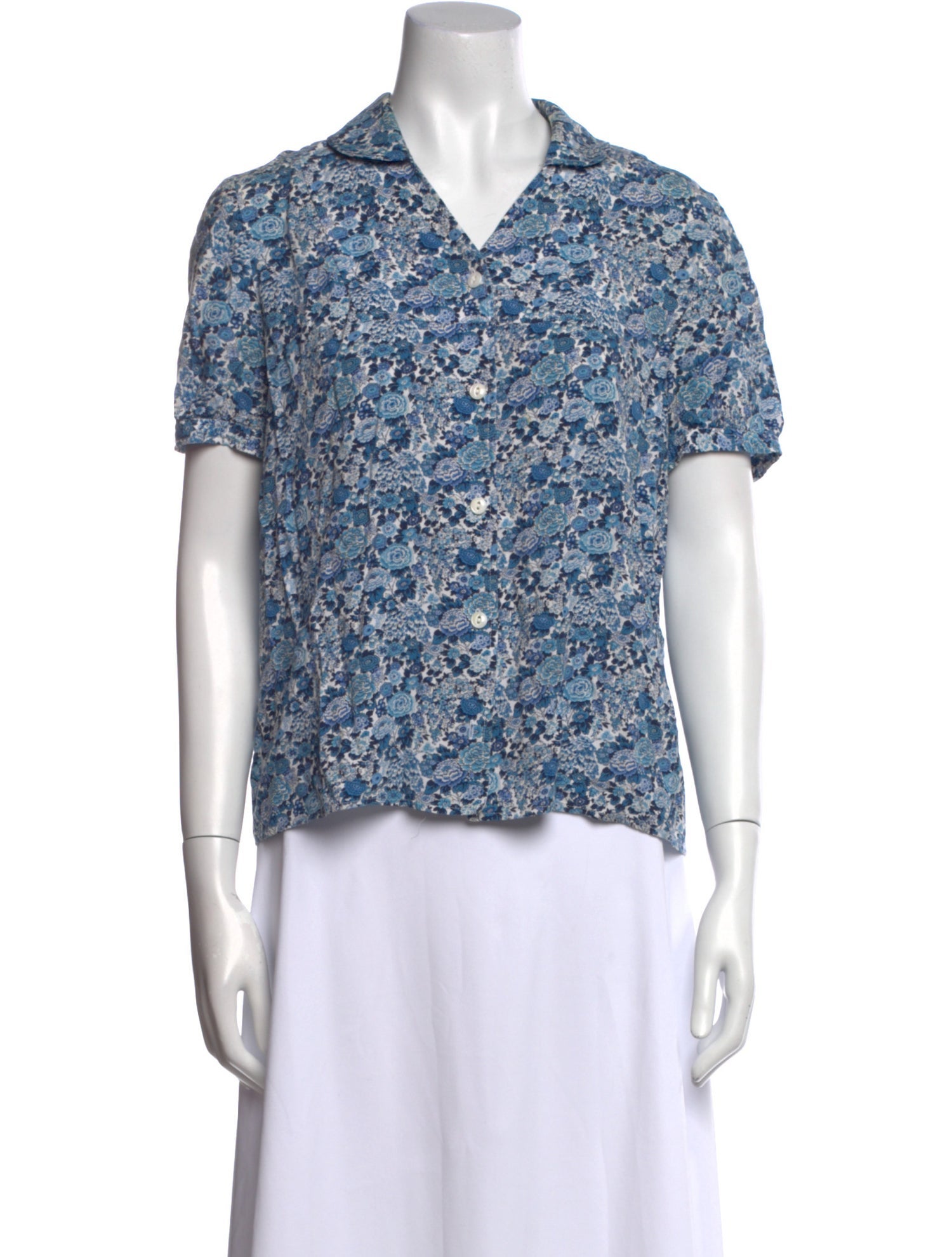 A.P.C. Floral Print Short Sleeve Button-Up Top