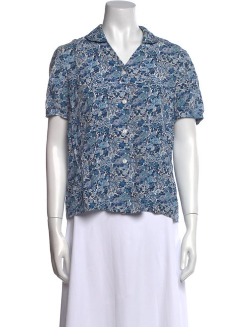 A.P.C. Floral Print Short Sleeve Button-Up Top