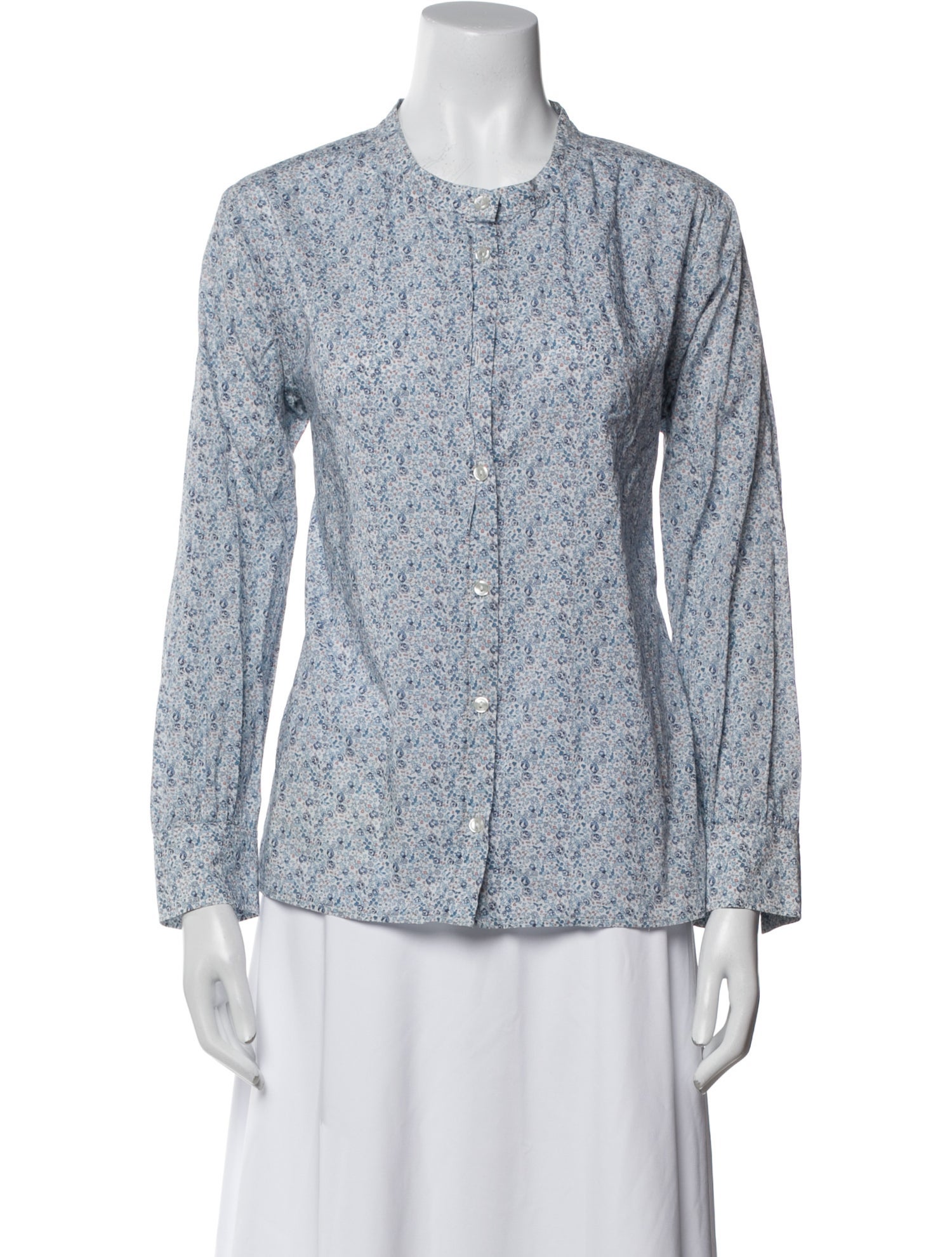 A.P.C. Floral Print Mock Neck Button-Up Top