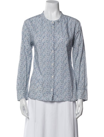 A.P.C. Floral Print Mock Neck Button-Up Top