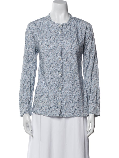 A.P.C. Floral Print Mock Neck Button-Up Top