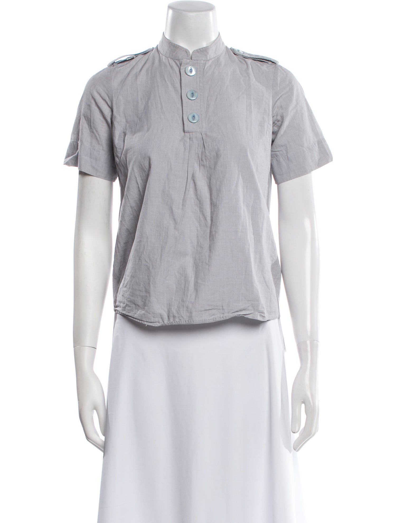 A.P.C. Mock Neck Short Sleeve Button-Up Top