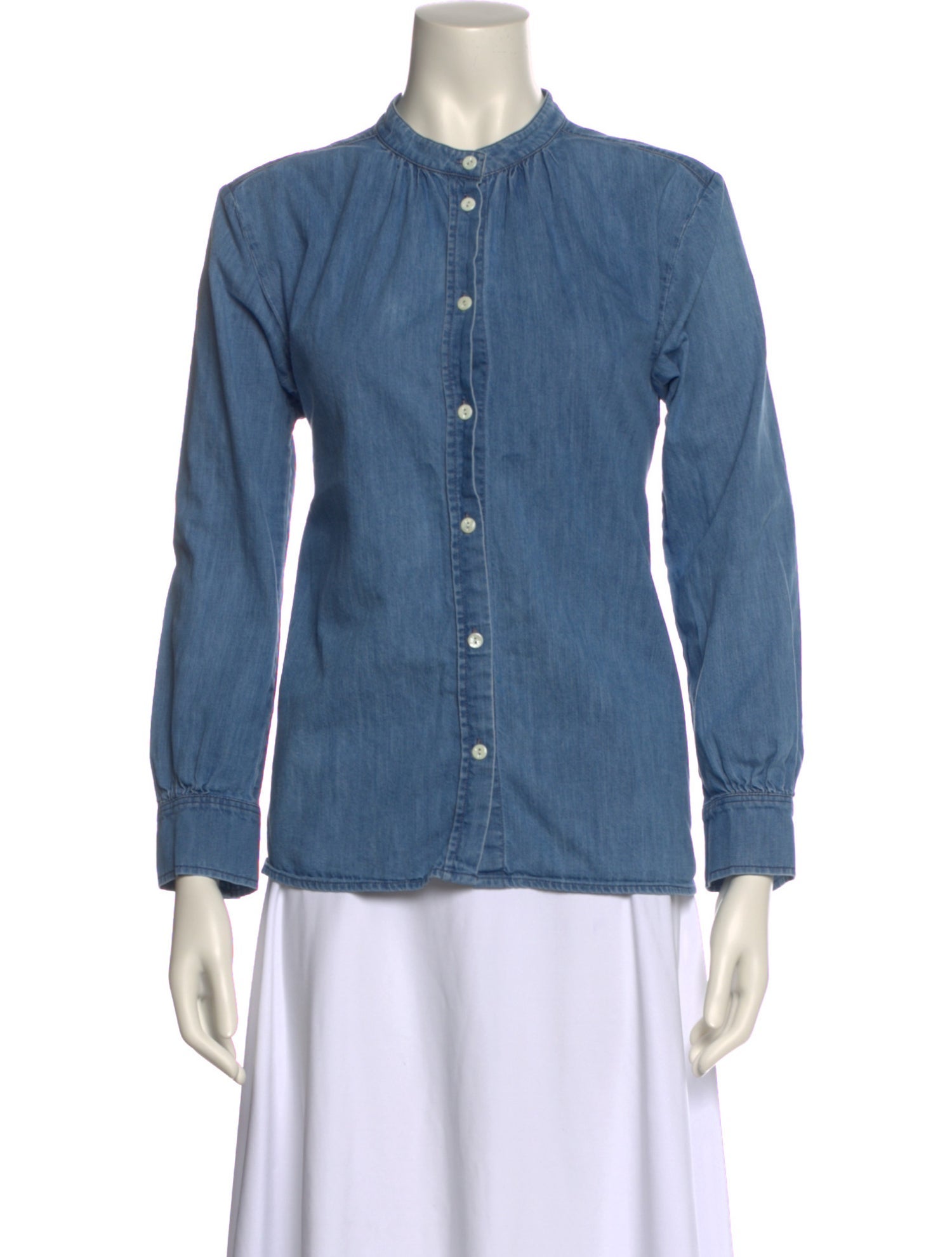 A.P.C. Mock Neck Long Sleeve Button-Up Top