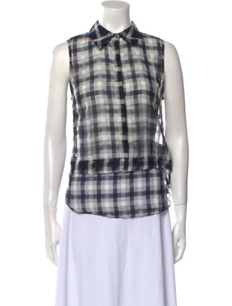 A.L.C. Plaid Print Sleeveless Button-Up Top