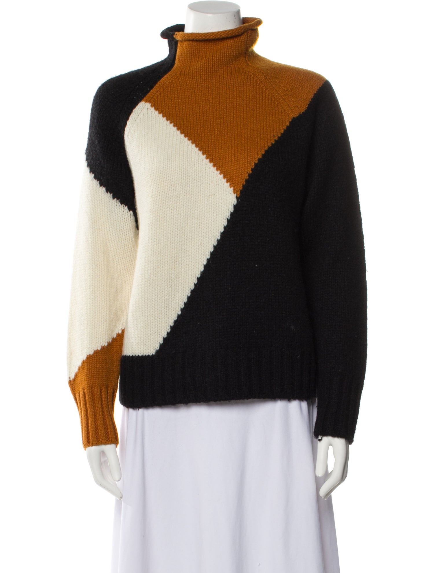 A.L.C. Colorblock Pattern Mock Neck Sweater - Black Knitwear, Clothing ...