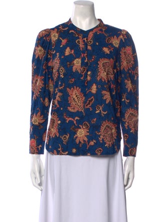 A.L.C. Floral Print Mock Neck Button-Up Top