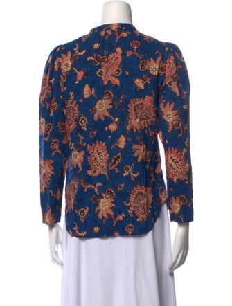 A.L.C. Floral Print Mock Neck Button-Up Top