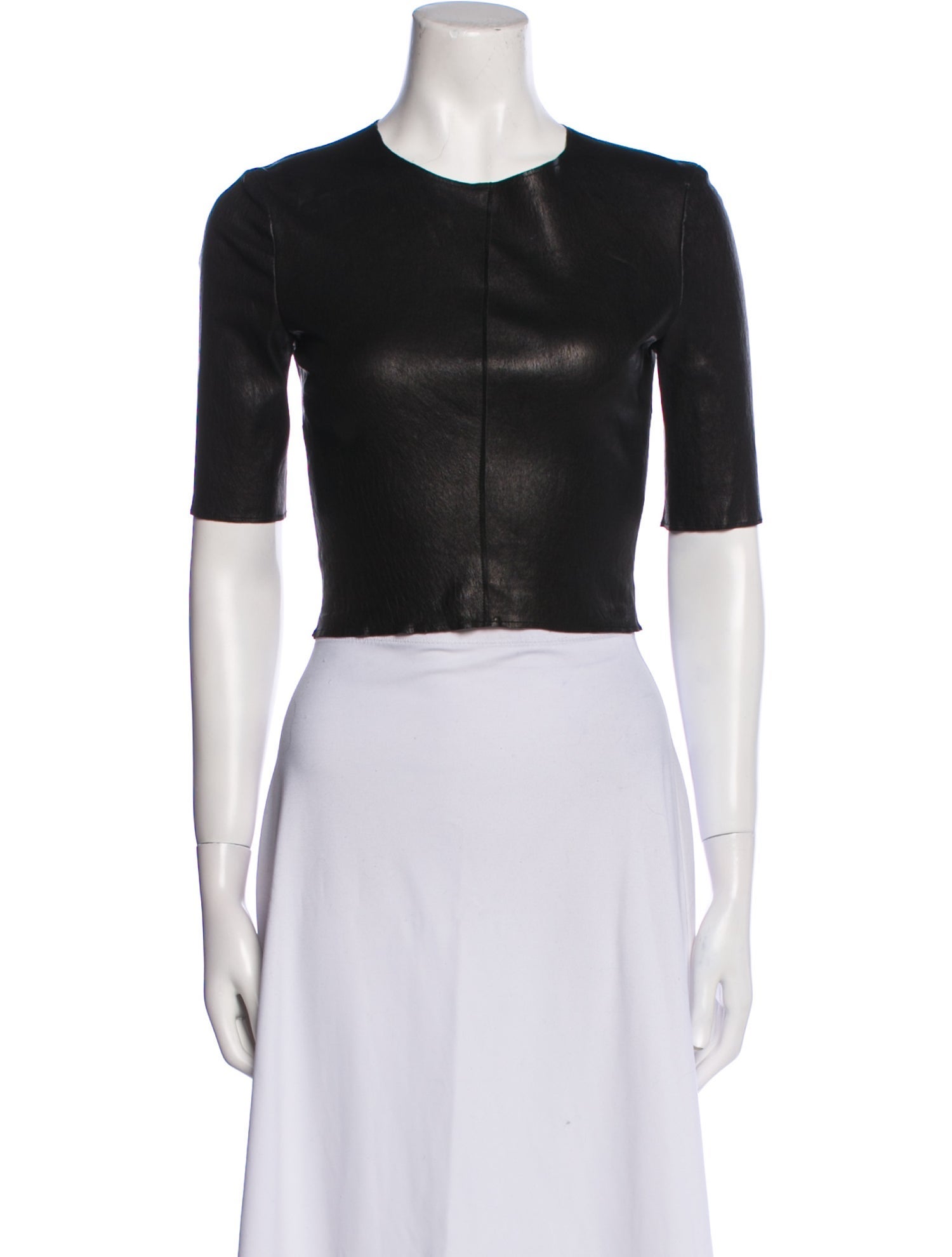 A.L.C. Lamb Leather Crew Neck Crop Top