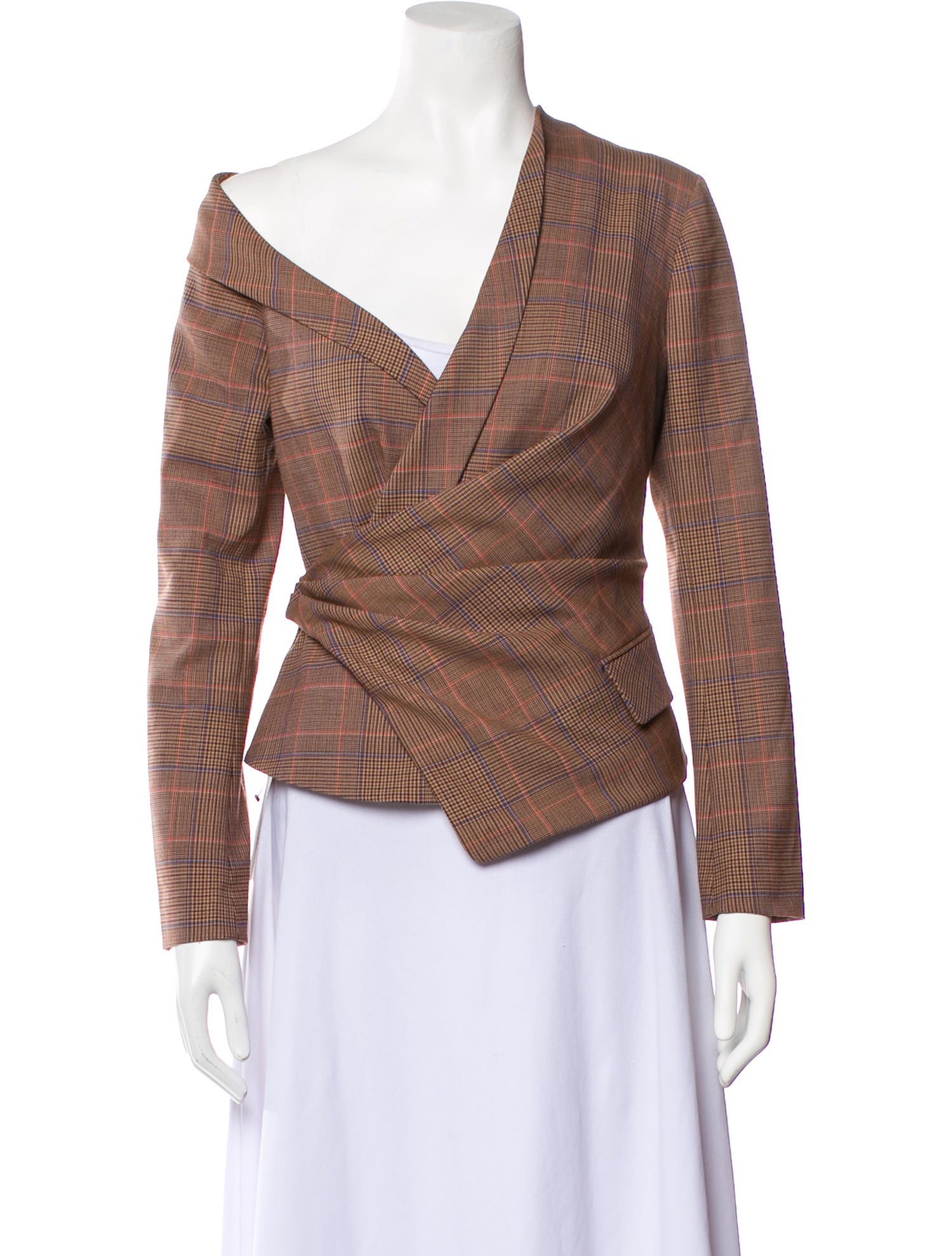 A.L.C. Plaid Print One-Shoulder Top