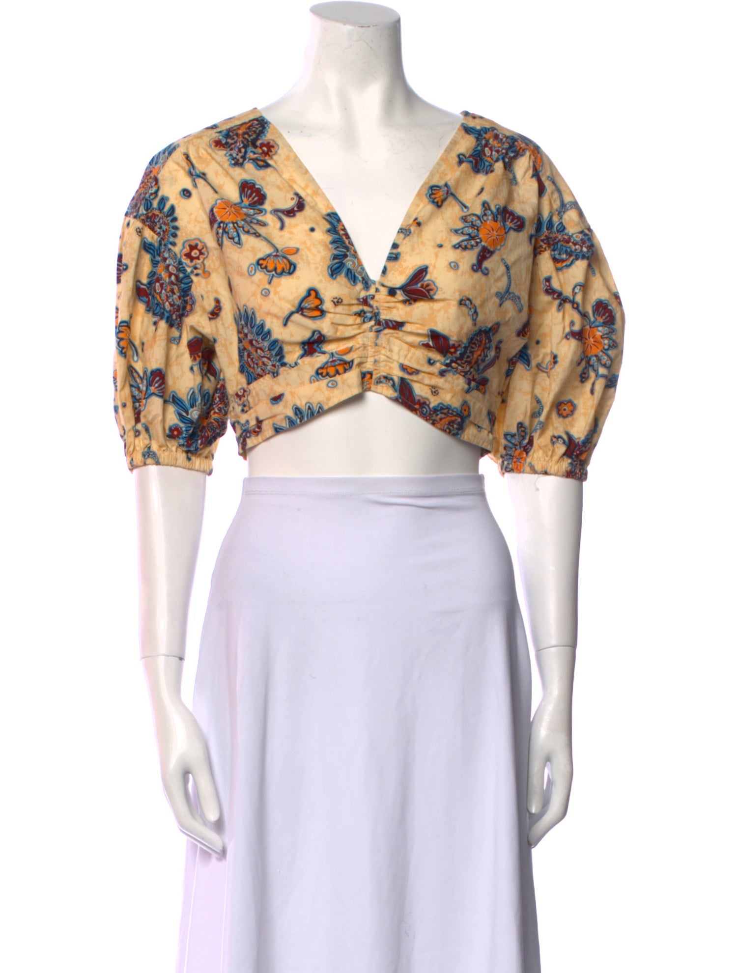 A.L.C. Floral Print V-Neck Crop Top