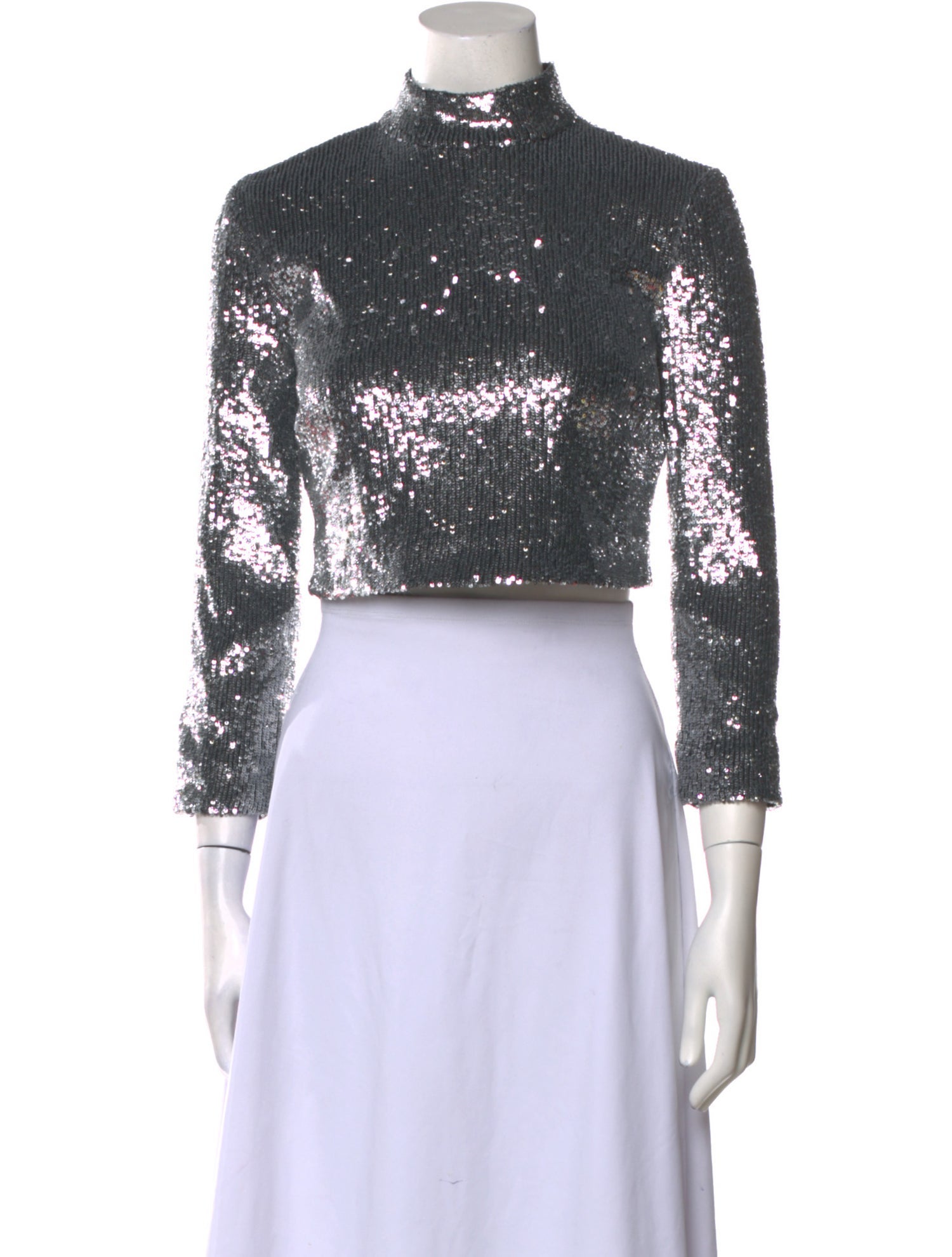 A.L.C. Mock Neck Three-Quarter Sleeve Crop Top