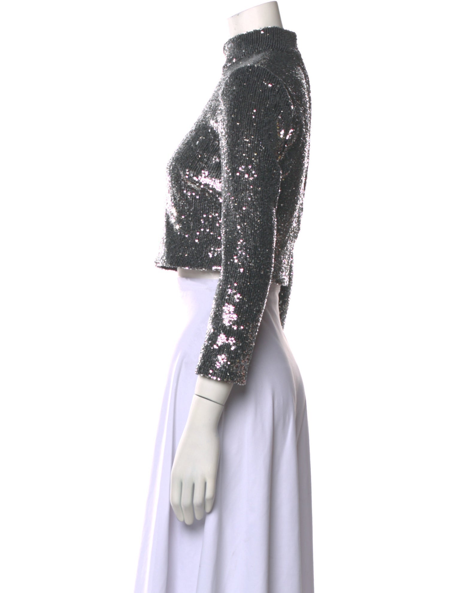 A.L.C. Mock Neck Three-Quarter Sleeve Crop Top