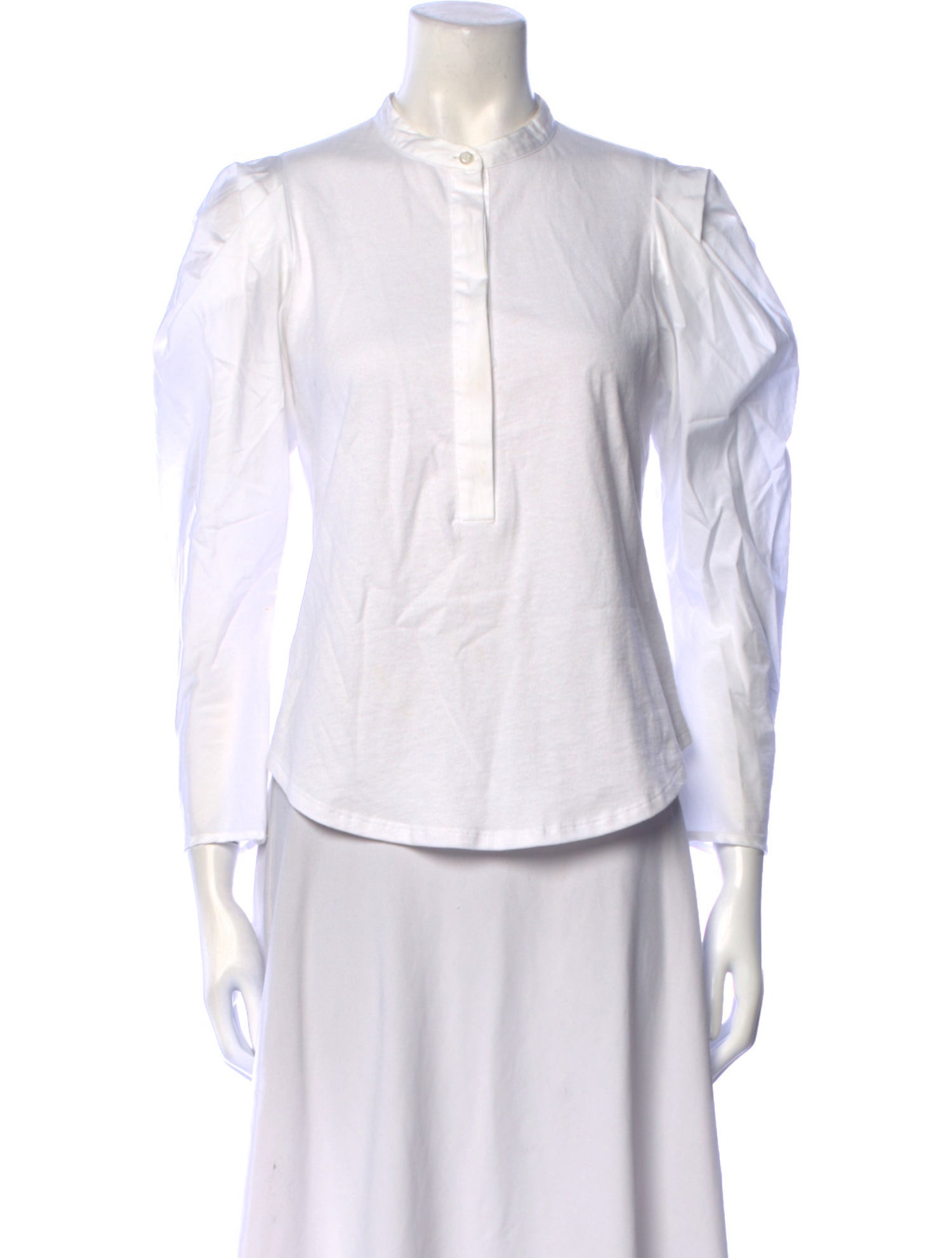 A.L.C. Mock Neck Three-Quarter Sleeve Button-Up Top