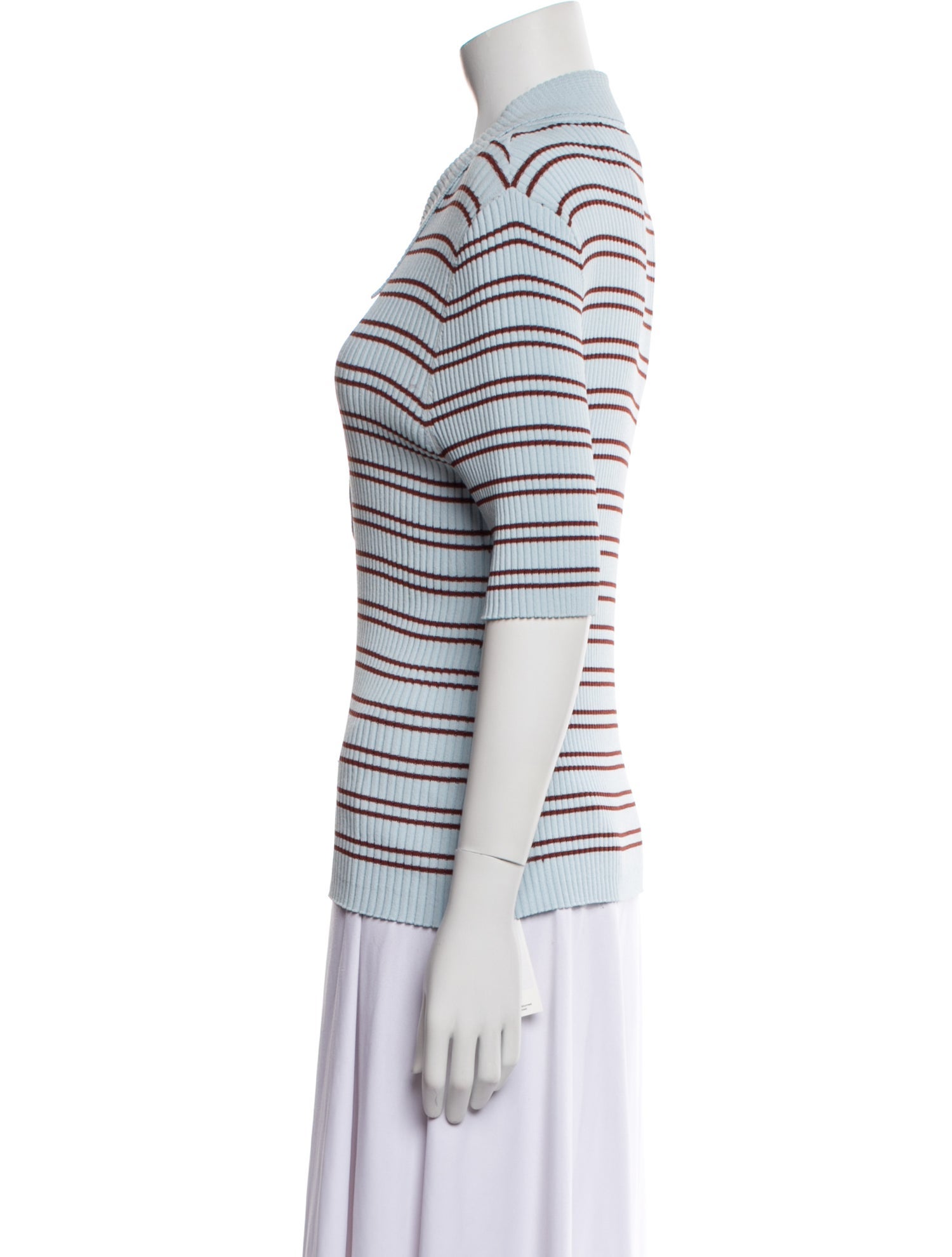 A.L.C. Striped Three-Quarter Sleeve Polo