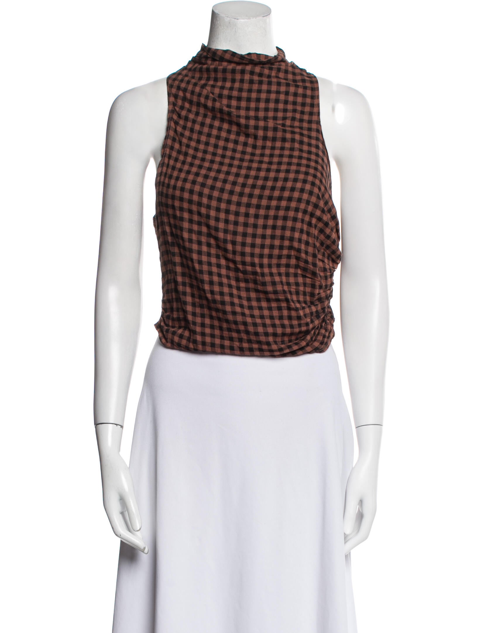 A.L.C. Plaid Print Mock Neck Crop Top