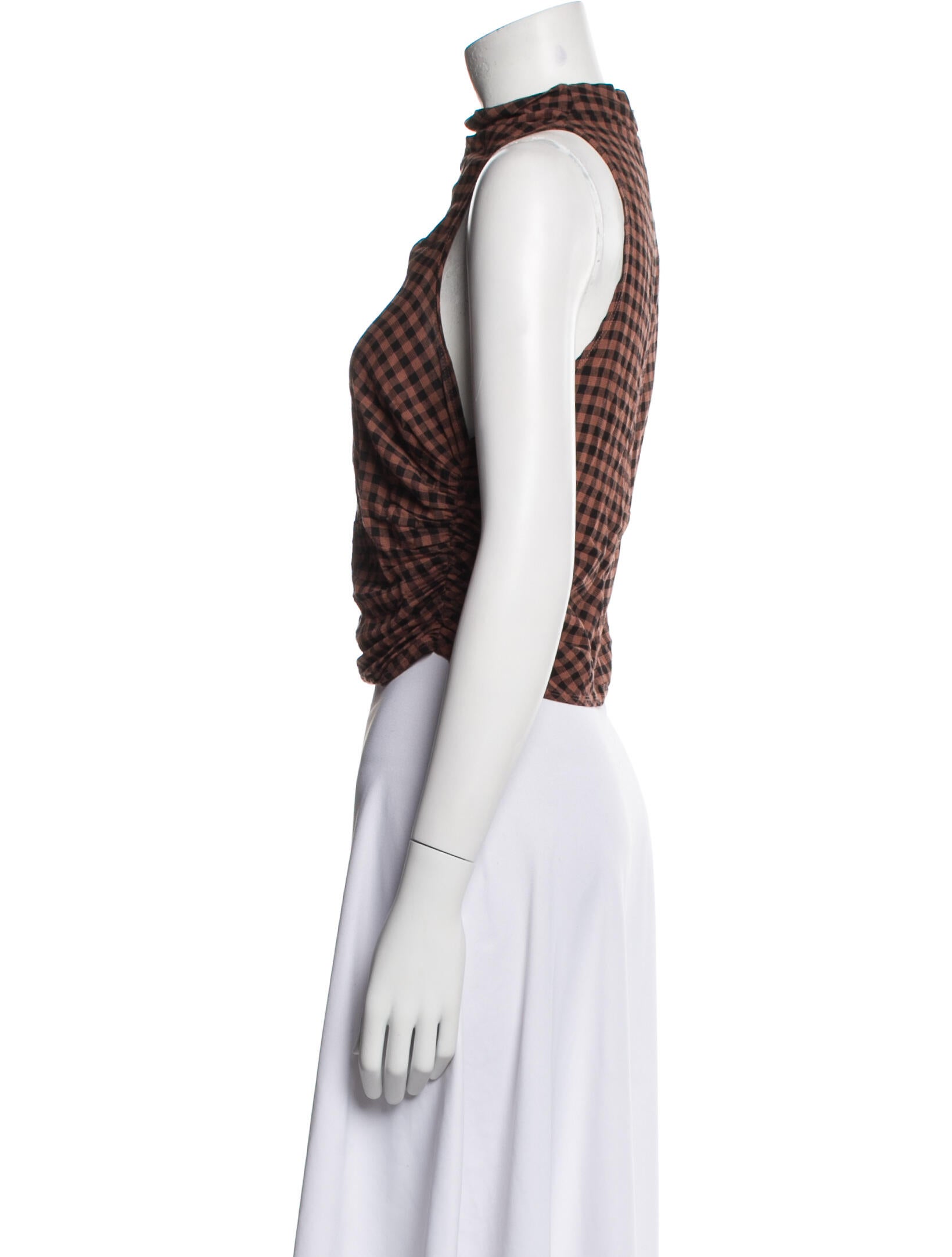 A.L.C. Plaid Print Mock Neck Crop Top