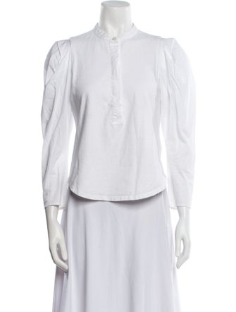 A.L.C. Mock Neck Three-Quarter Sleeve Button-Up Top