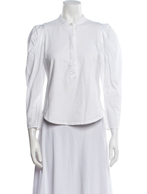 A.L.C. Mock Neck Three-Quarter Sleeve Button-Up Top