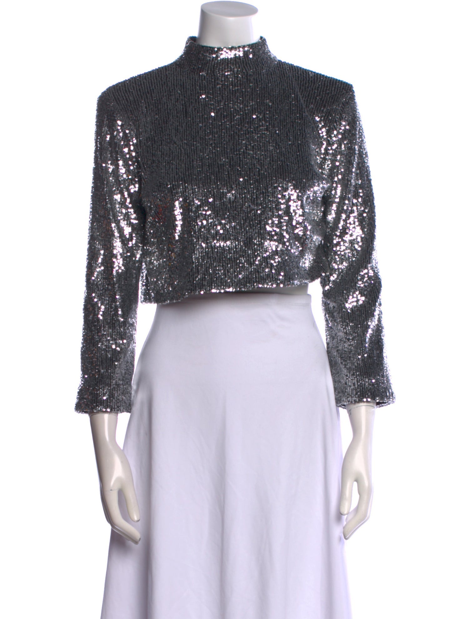 A.L.C. Mock Neck Three-Quarter Sleeve Crop Top