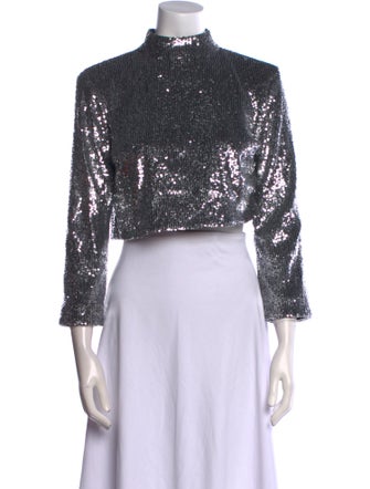 A.L.C. Mock Neck Three-Quarter Sleeve Crop Top