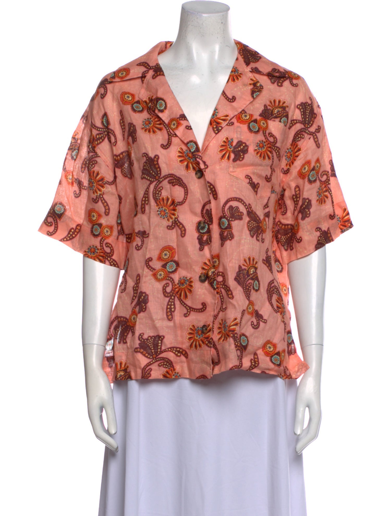 A.L.C. Linen Printed Button-Up Top