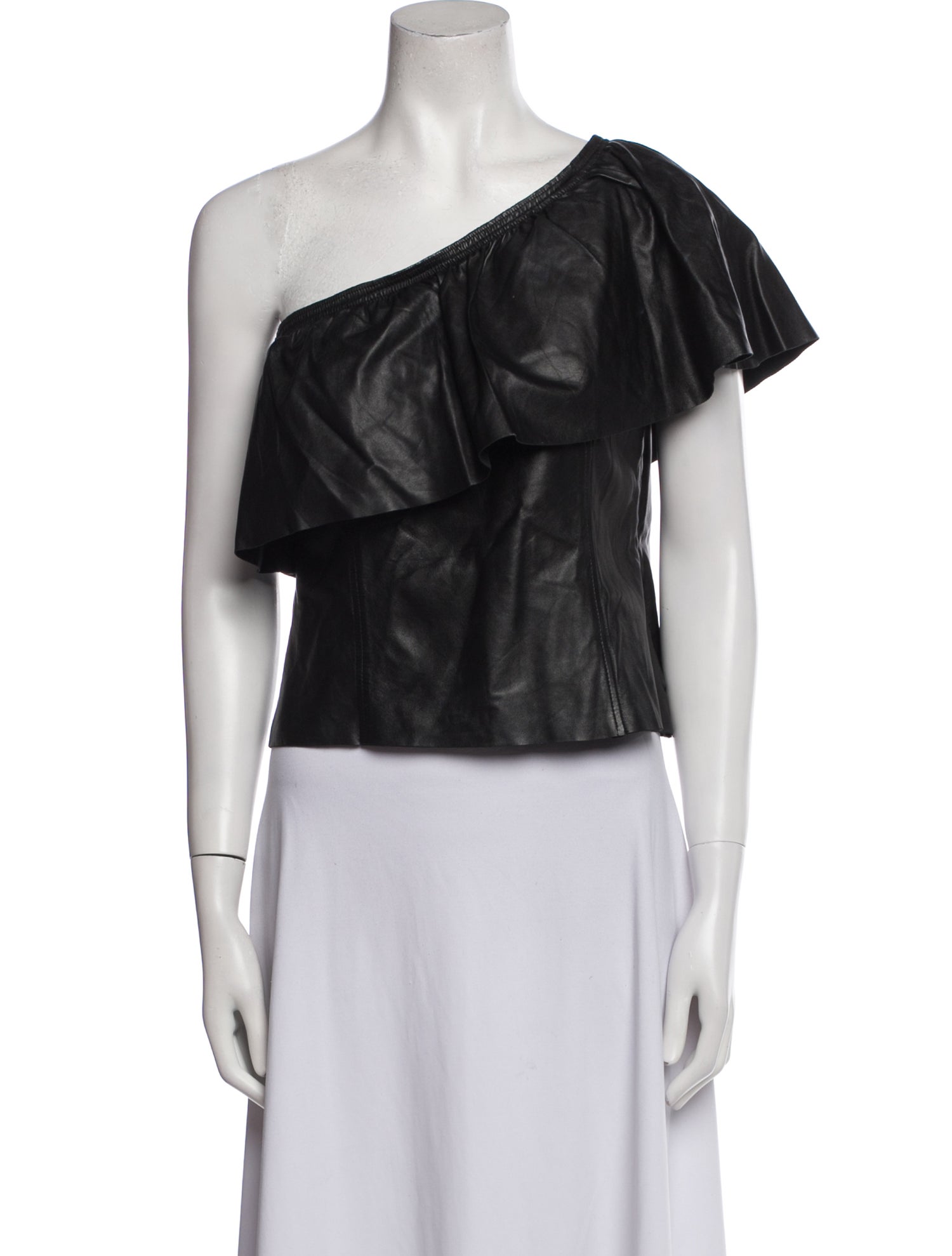 A.L.C. Lamb Leather One-Shoulder Crop Top