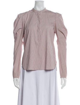A.L.C. Striped Mock Neck Button-Up Top