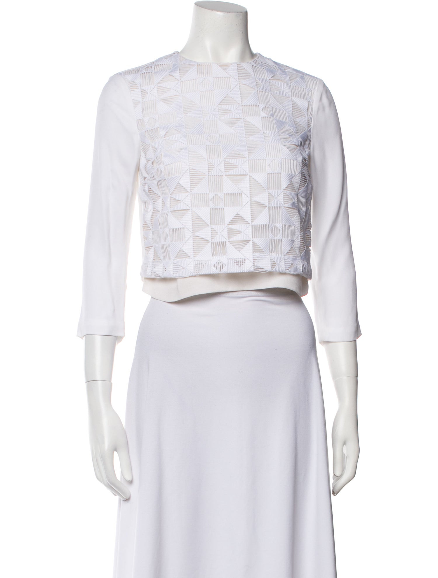 A.L.C. Crew Neck Three-Quarter Sleeve Crop Top