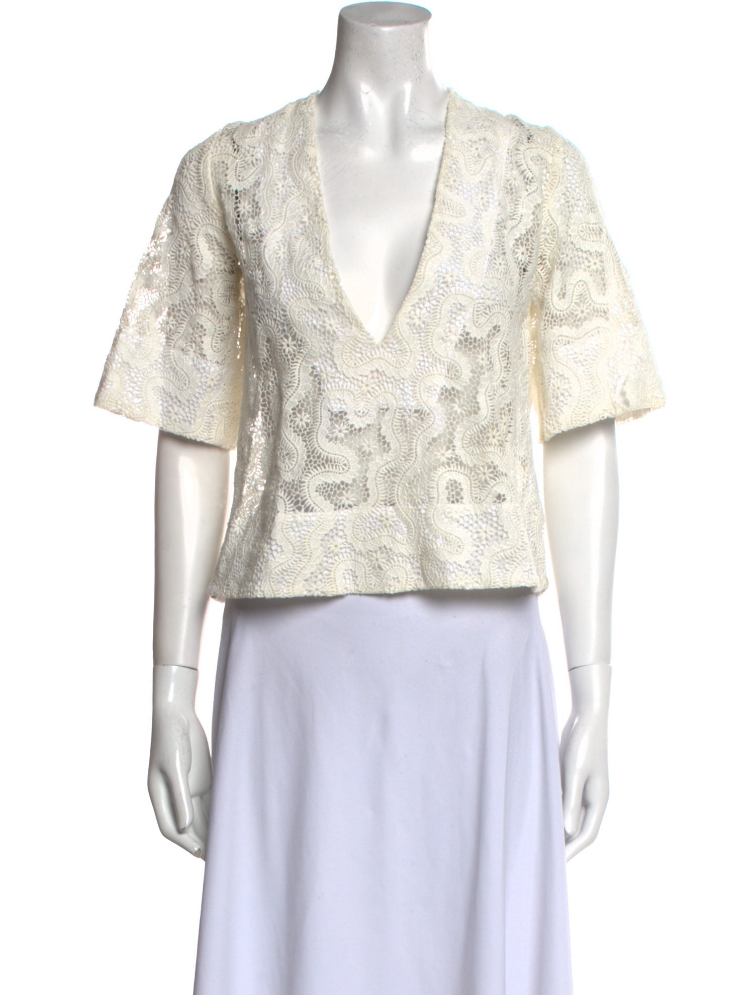 A.L.C. Lace Pattern V-Neck Crop Top