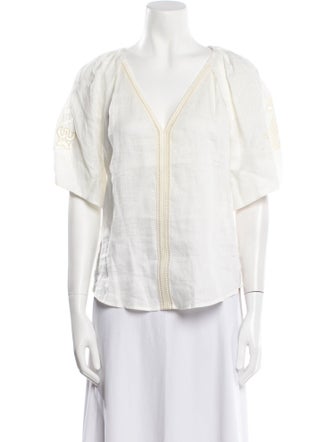 A.L.C. Linen V-Neck Button-Up Top