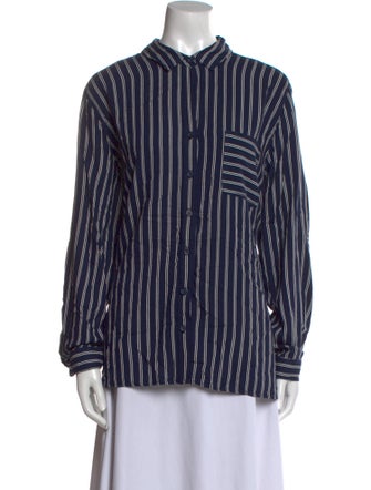A.L.C. Striped Mock Neck Button-Up Top
