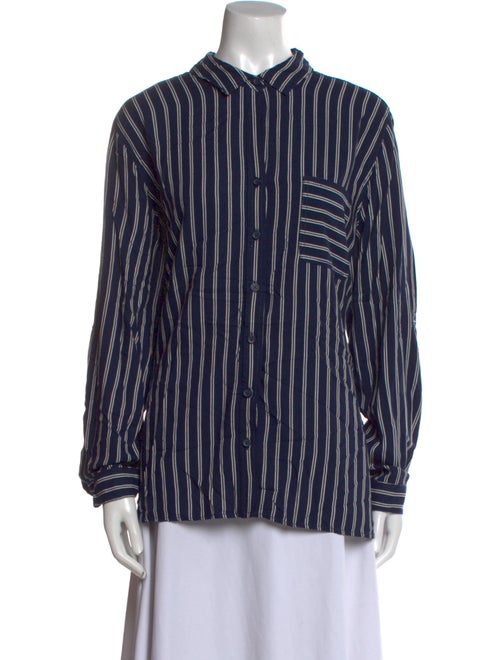 A.L.C. Striped Mock Neck Button-Up Top