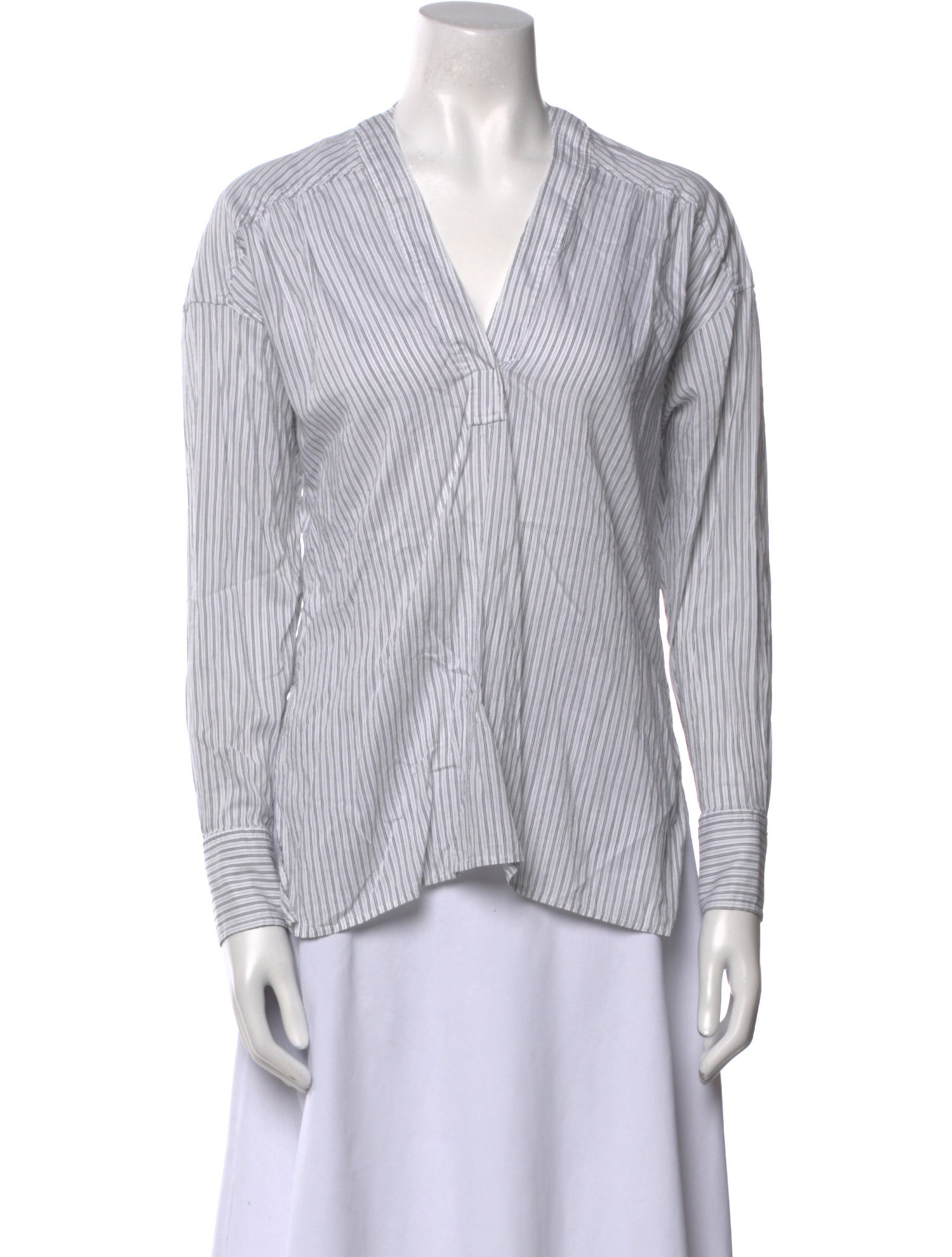 A.L.C. Striped V-Neck Button-Up Top