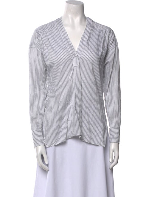 A.L.C. Striped V-Neck Button-Up Top