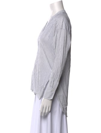 A.L.C. Striped V-Neck Button-Up Top