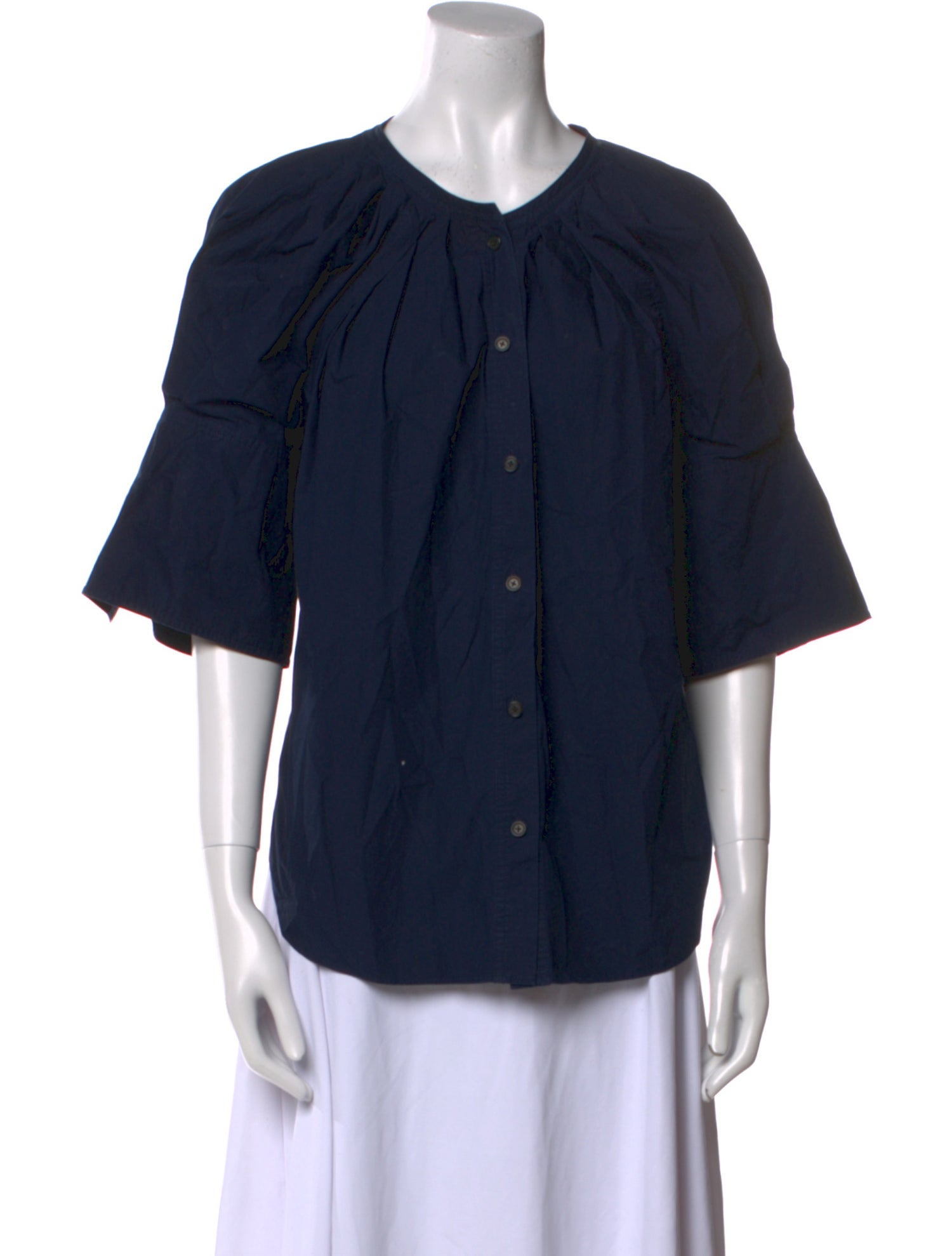 A.L.C. Crew Neck Short Sleeve Button-Up Top