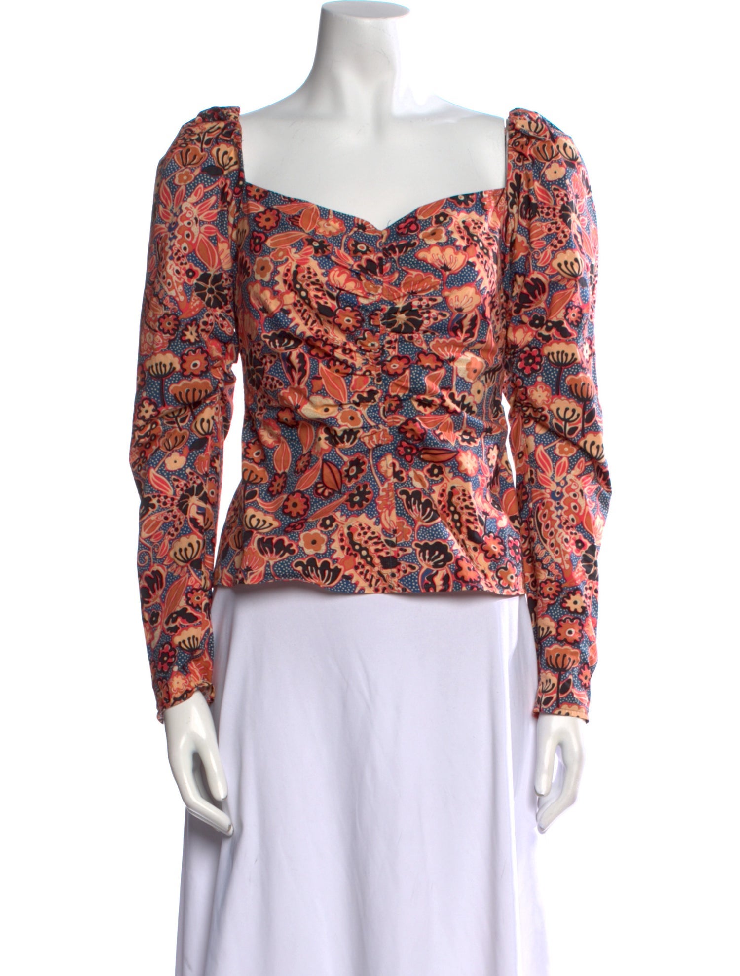 A.L.C. Floral Print Square Neckline Blouse