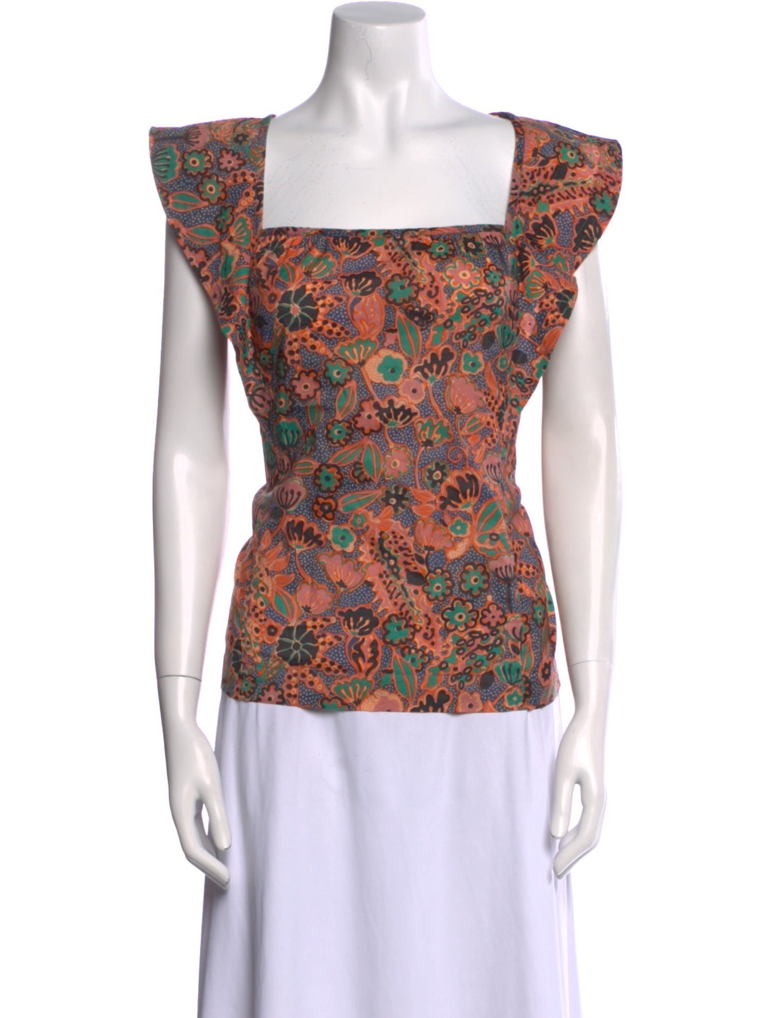 A.L.C. Floral Print Square Neckline Top