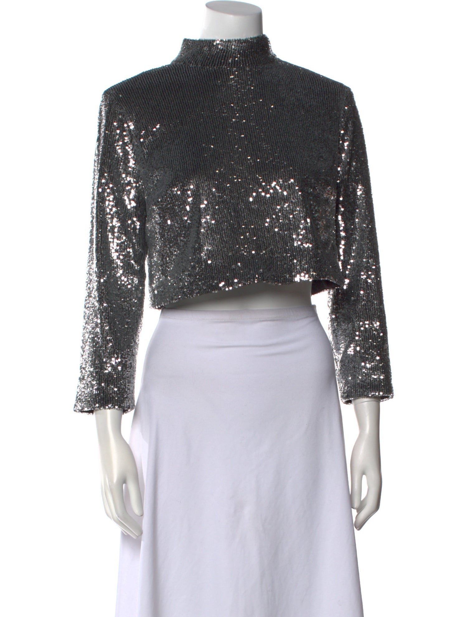 A.L.C. Mock Neck Three-Quarter Sleeve Crop Top