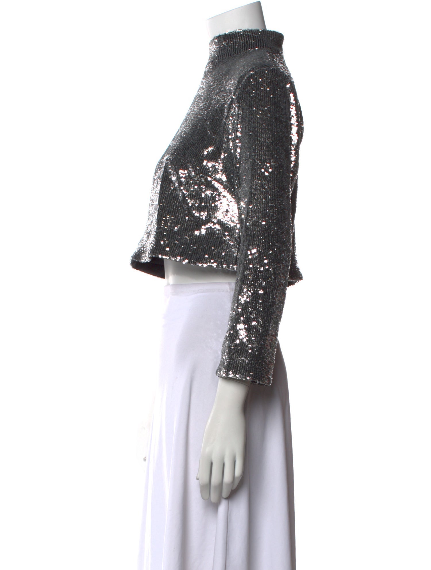 A.L.C. Mock Neck Three-Quarter Sleeve Crop Top