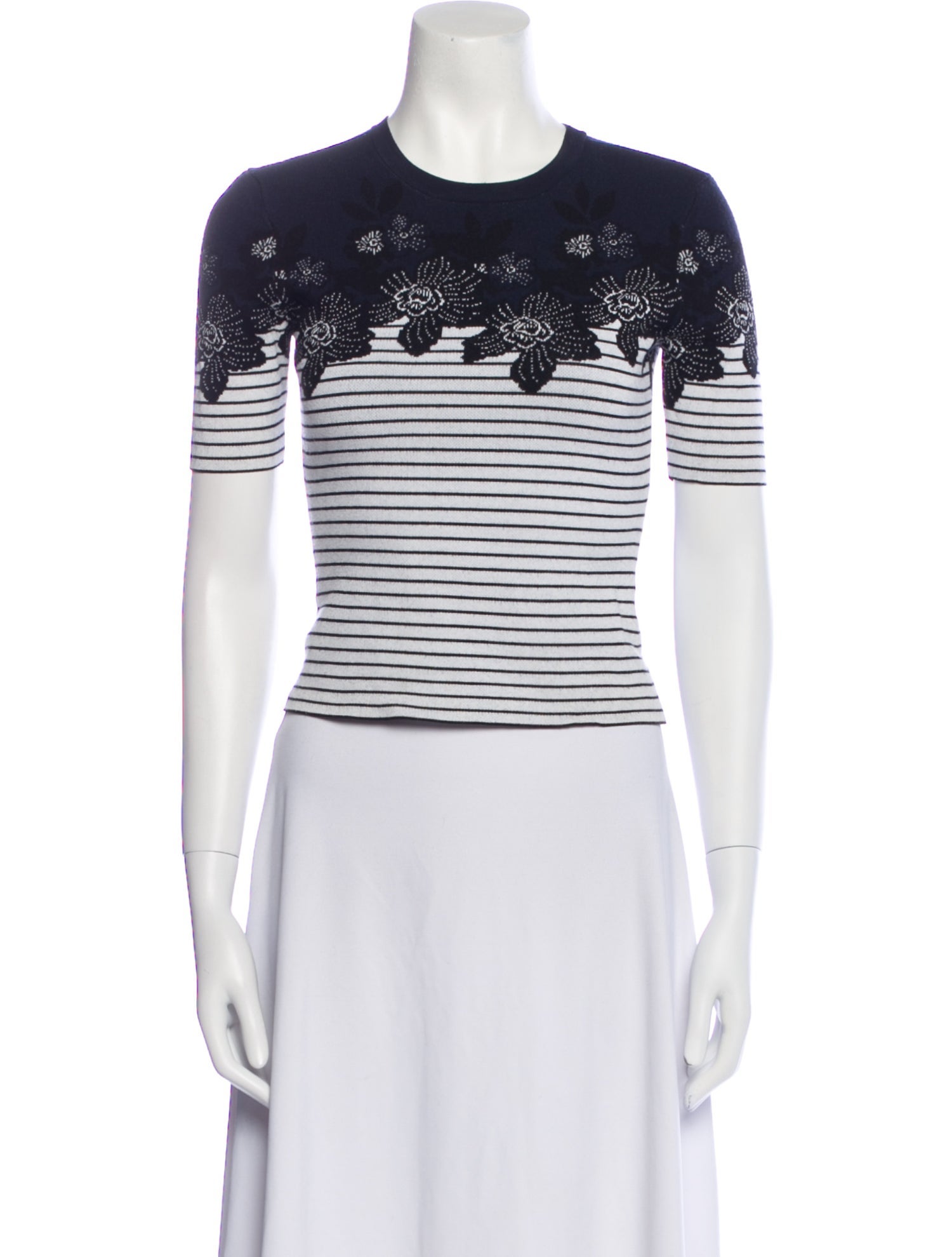 A.L.C. Striped Crew Neck Crop Top