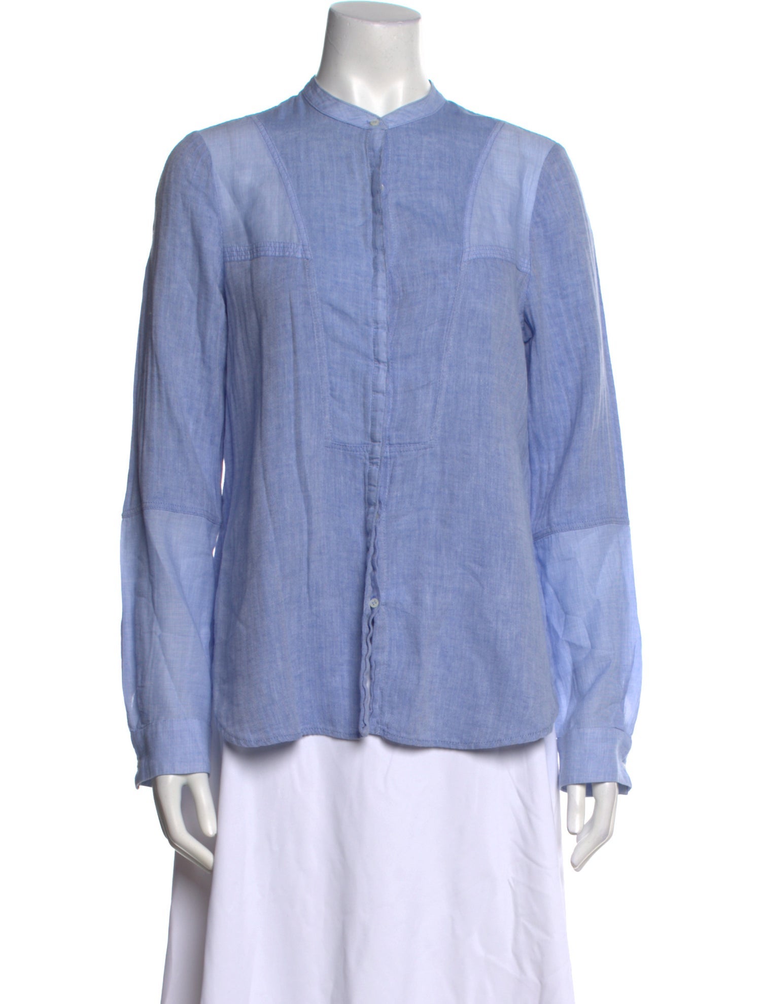 A.L.C. Mock Neck Long Sleeve Button-Up Top