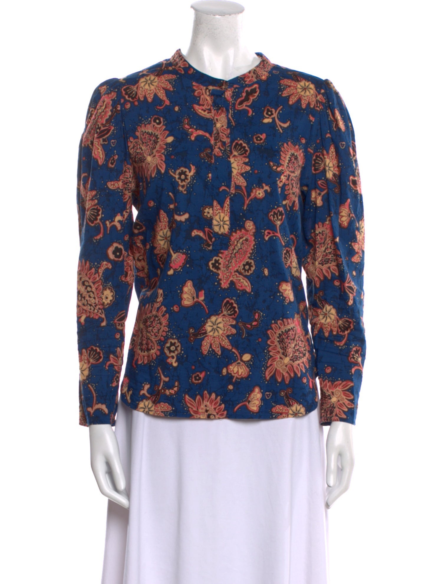 A.L.C. Floral Print Crew Neck Button-Up Top