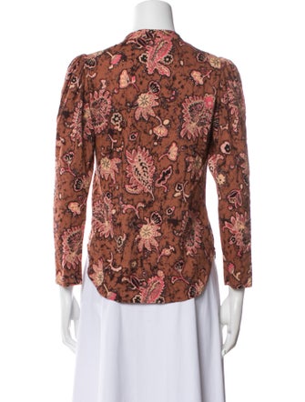 A.L.C. Floral Print Mock Neck Button-Up Top