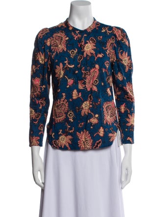 A.L.C. Floral Print Crew Neck Button-Up Top