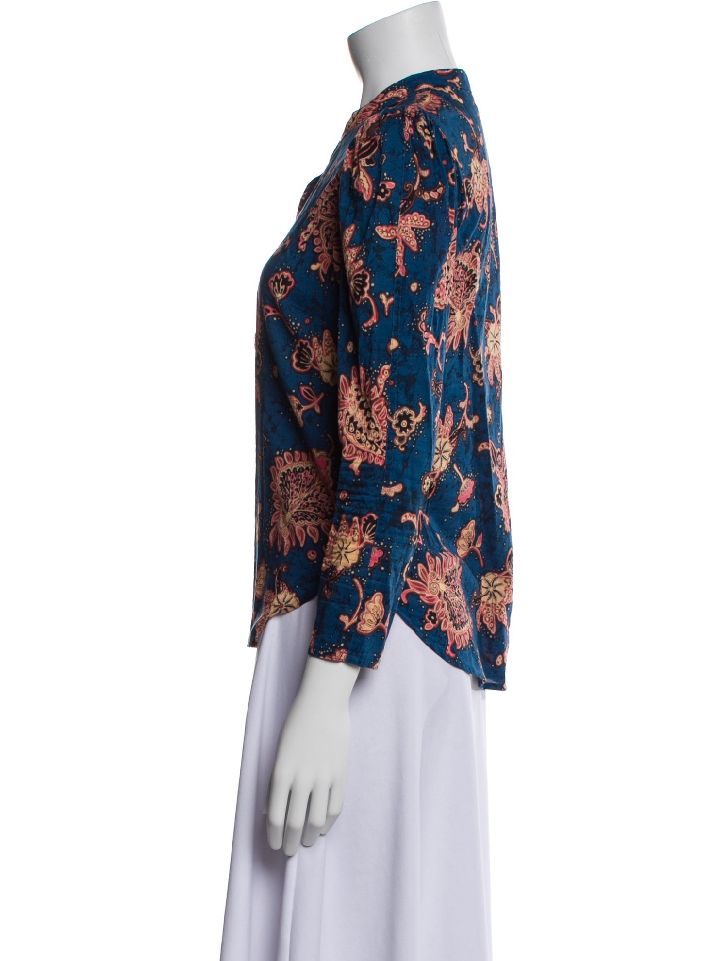 A.L.C. Floral Print Crew Neck Button-Up Top