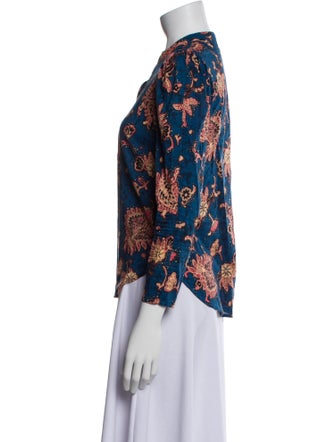 A.L.C. Floral Print Crew Neck Button-Up Top